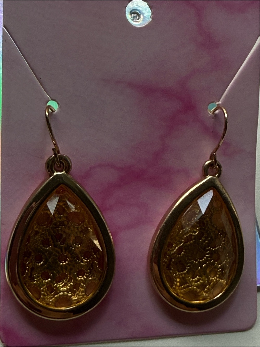 Designer Carl & Priscilla Yellow Teardrop Gold Frame Drop Earrings